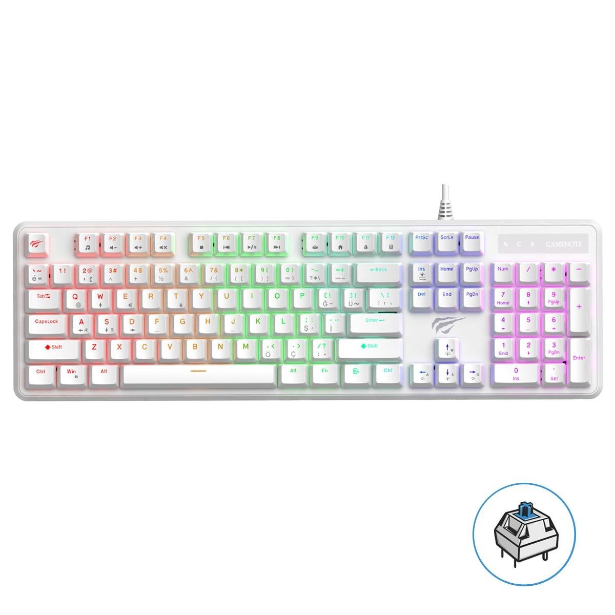 Havit Gamenote KB870L RGB Backlit Gaming Mekanik Klavye - Beyaz