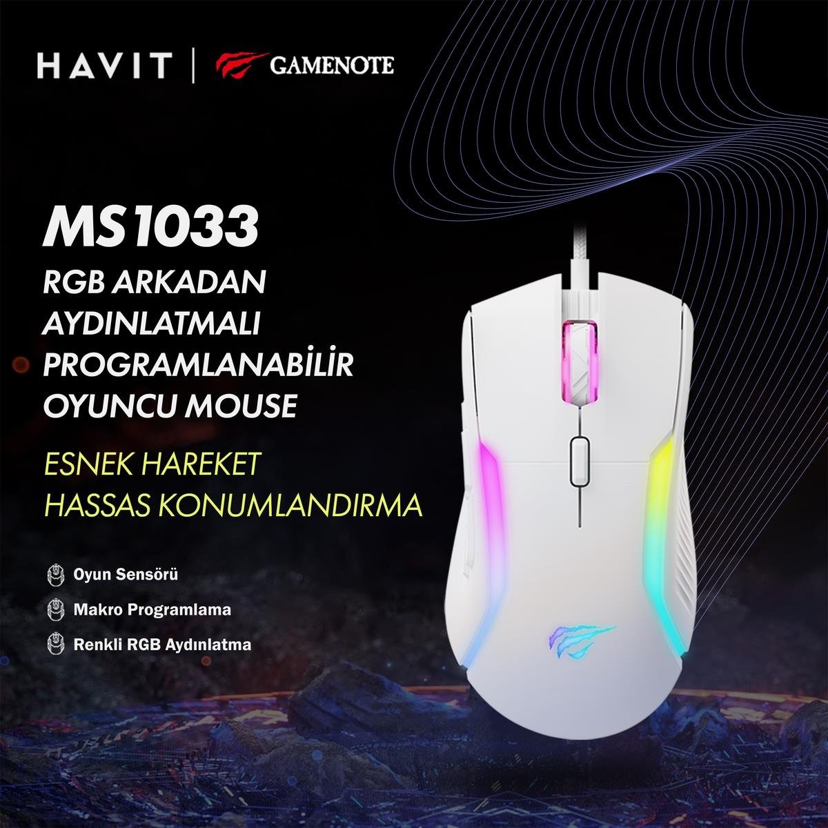Havit Gamenote MS1033 Gaming Oyuncu Mouse Beyaz