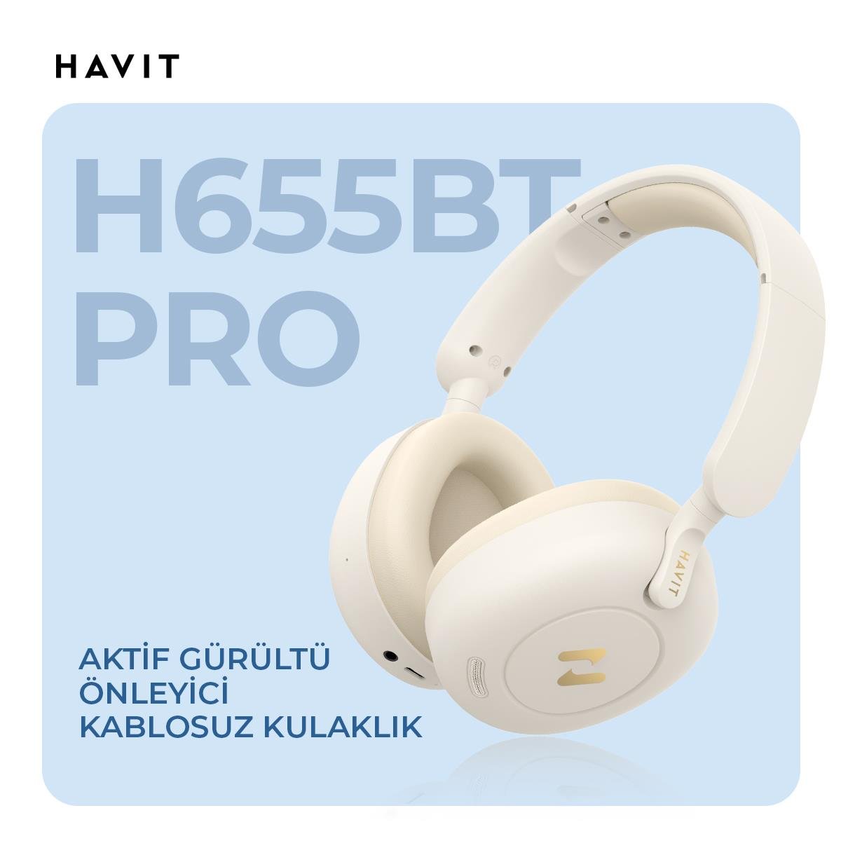 Havit H655BT Pro Hi-Res Anc Kulaküstü Bluetooth Kulaklık - 80 Saat Batarya, Aı Gürültü Önleme-Bej