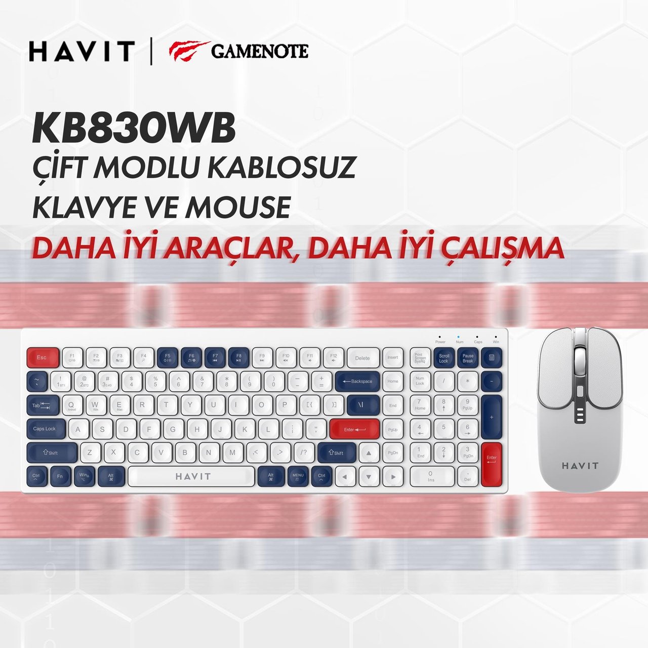 Havit KB830WB Kablosuz Klavye Mouse Set - Beyaz