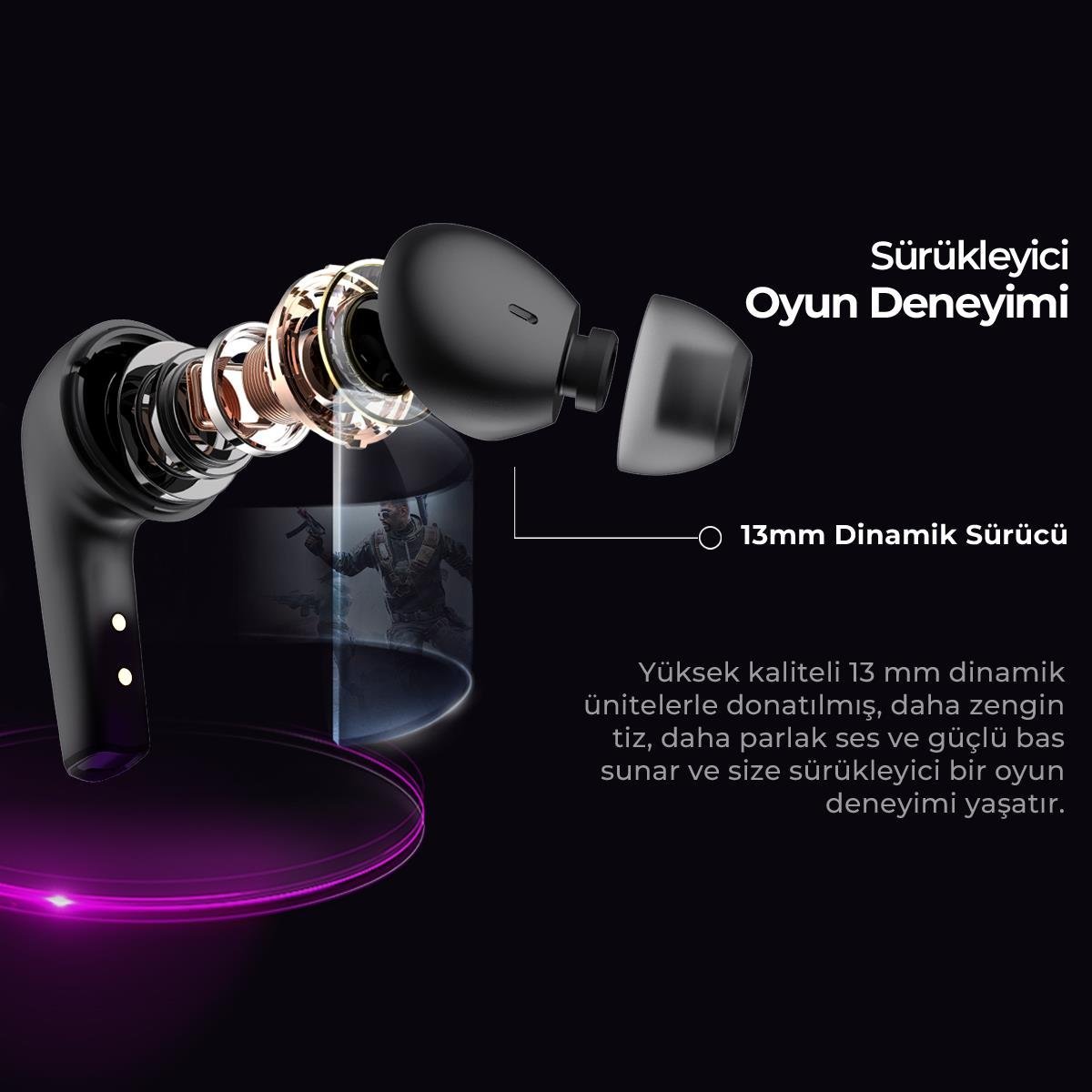 Havit TW970 TWS RGB Gaming Bluetooth Kulaklık - Siyah