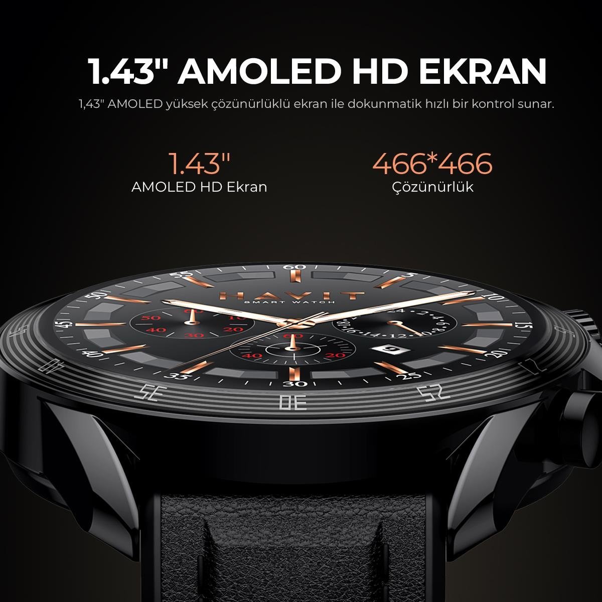Havit Watch M9030 Pro Amoled Hd 46MM Akıllı Saat - Sesli Telefon Görüşmesi - Siyah