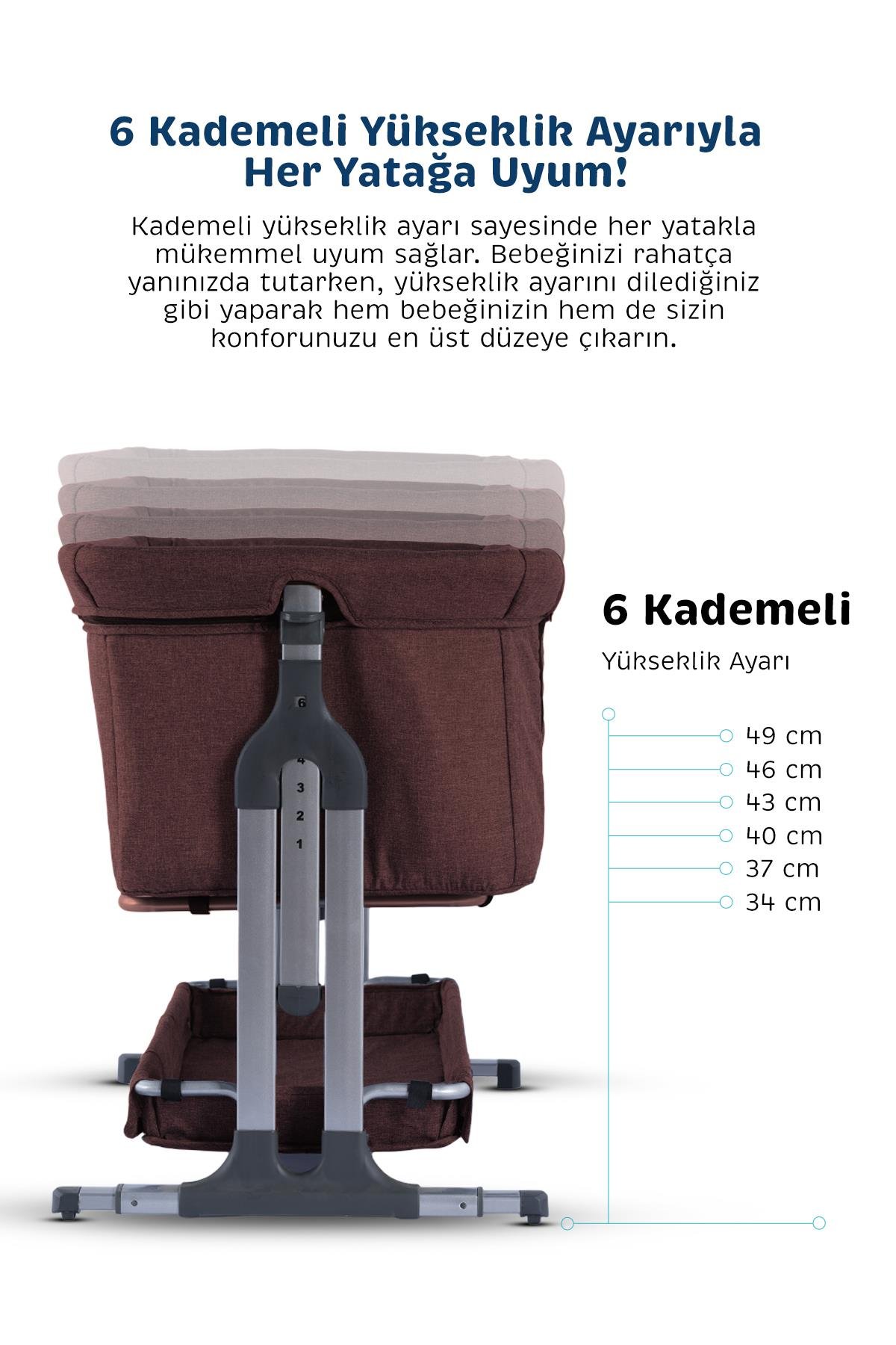 Baby Storch - Sallanabilir Anne Yanı Portatif Beşik - Yükseklik Ayarlı, Cibinlikli, ve Tekerlekli - Kahverengi