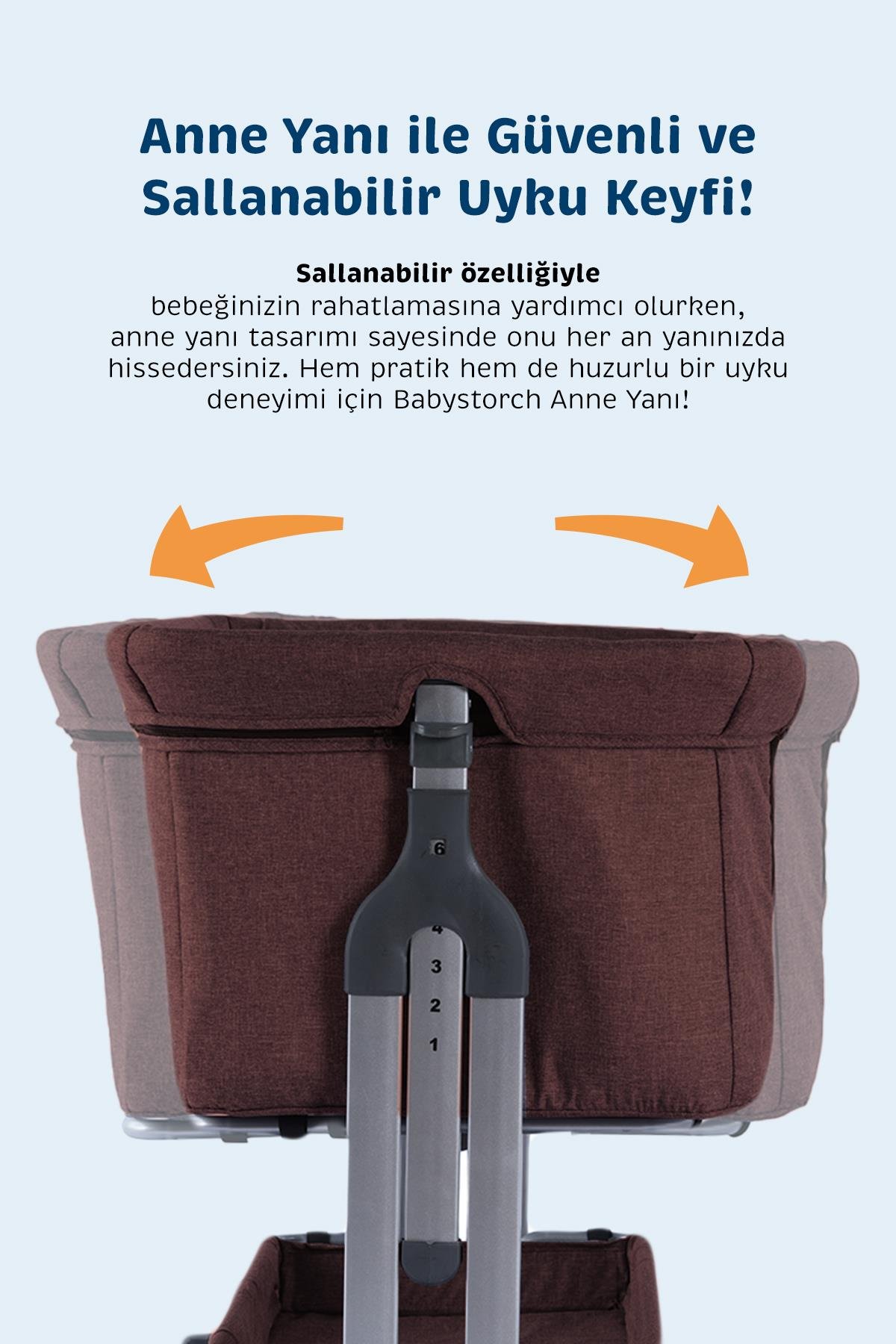 Baby Storch - Sallanabilir Anne Yanı Portatif Beşik - Yükseklik Ayarlı, Cibinlikli, ve Tekerlekli - Kahverengi