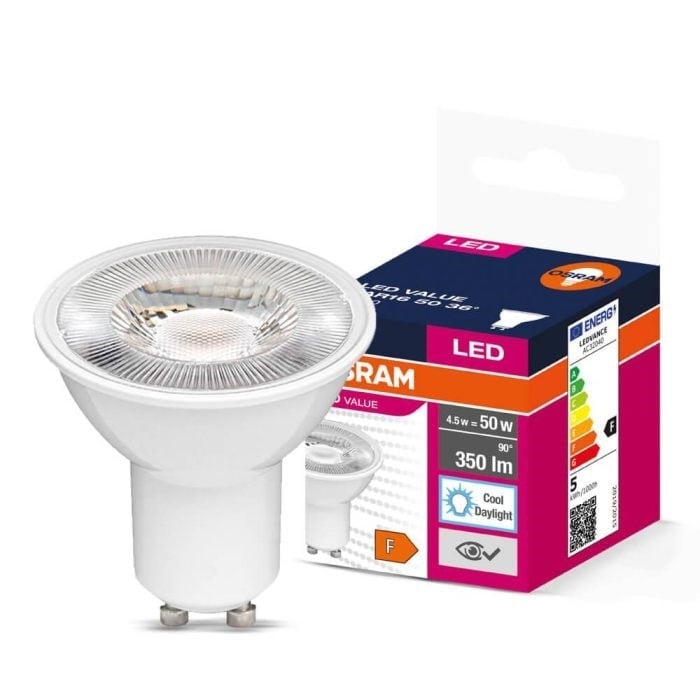 Osram LED Value PAR16 GU10 6500K soğuk gün ışığı LED ampul ve kutu görseli