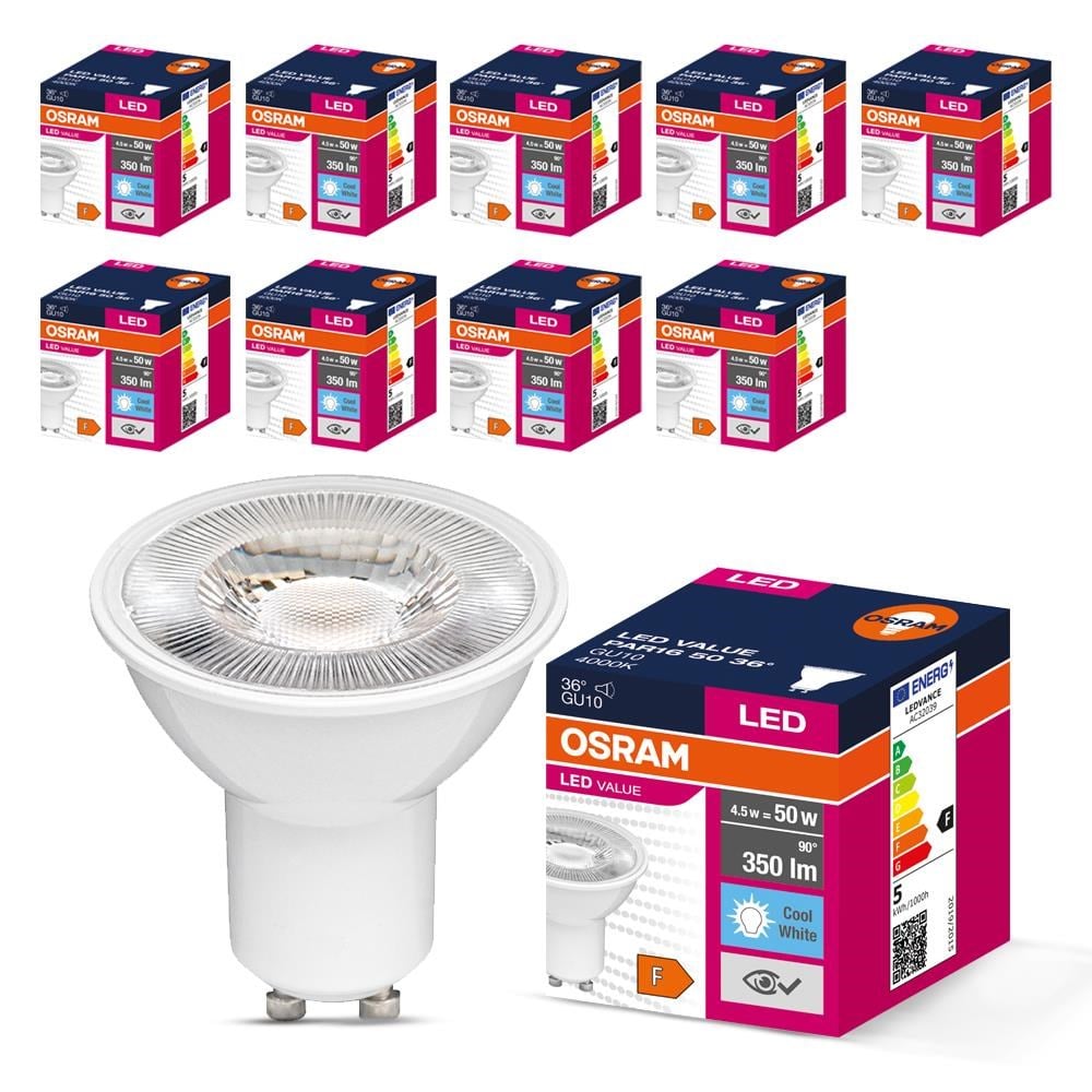 Osram LED Value PAR16 4.5W GU10 4000K gün ışığı ampul 10 adet paket görseli