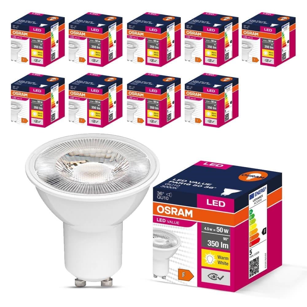 Osram LED Value PAR16 GU10 3000K sıcak beyaz ampul 10 adet paket görseli