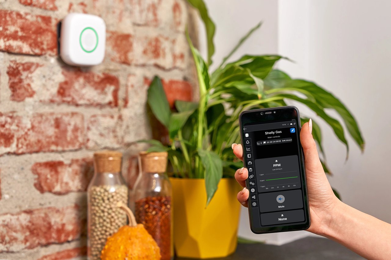 Shelly Doğalgaz İçin Wi-Fi Akıllı Gaz Kaçağı Sensörü mobil uygulama ile takip görünümü