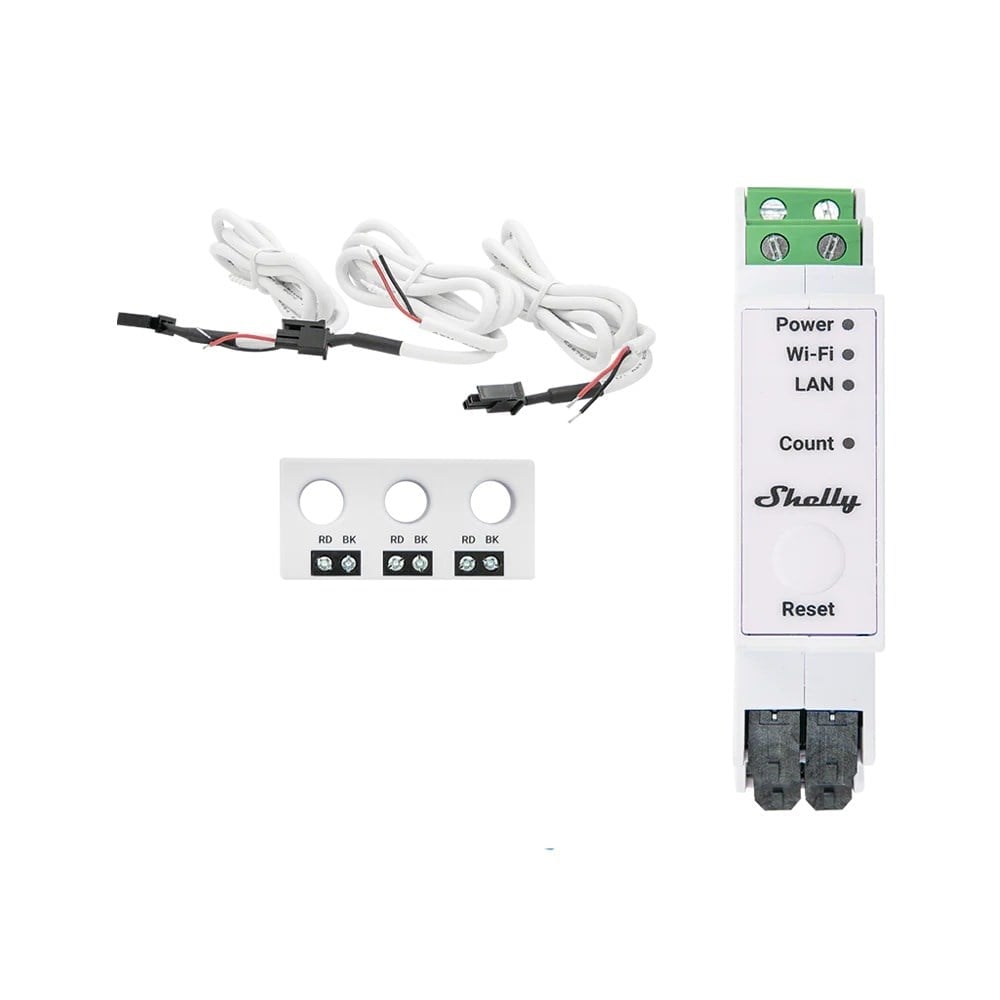 Shelly Pro 3EM-3CT63 üç faz akıllı enerji ölçer ve akım trafosu seti ürün görünümü