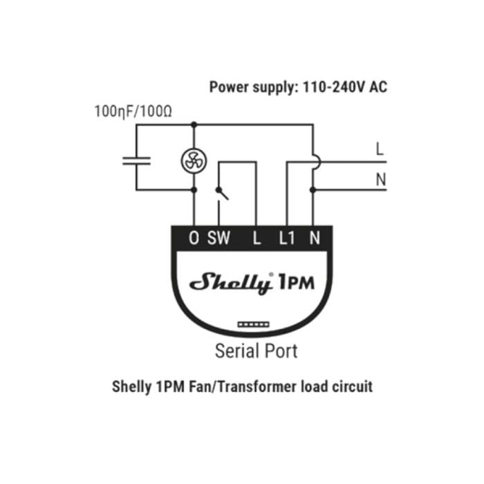 Shelly RC Snubber Shelly 1PM fan ve trafo yük bağlantı şeması