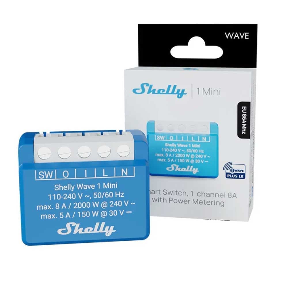 Shelly Wave 1 Mini LR kutulu Z-Wave akıllı röle görseli