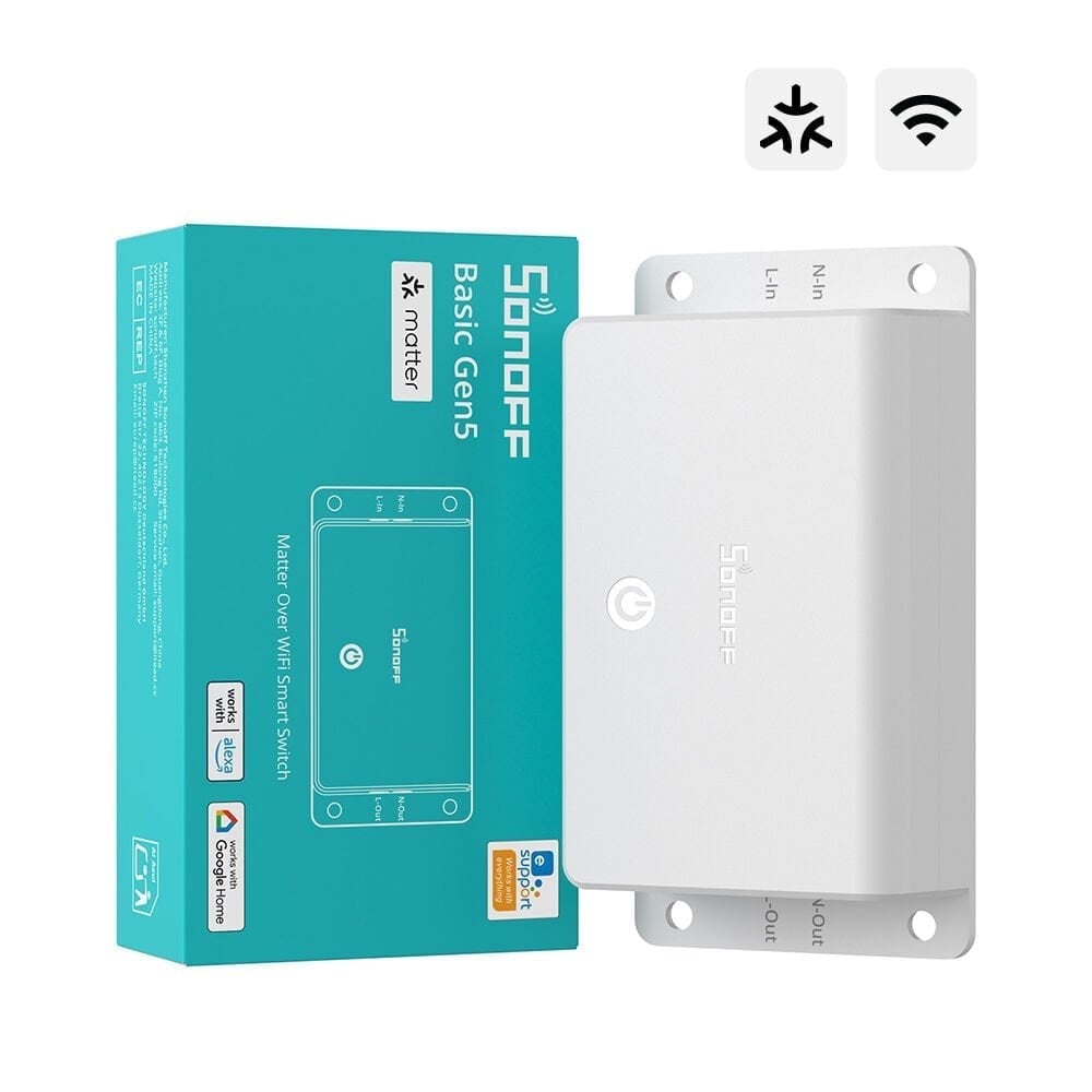 SONOFF Basic Gen5 Matter akıllı röle kutu içeriği