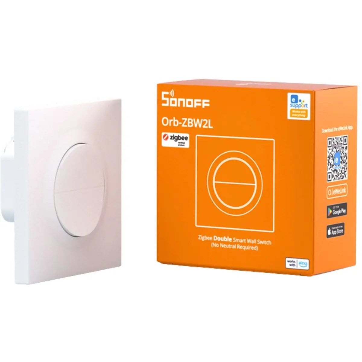 SONOFF MINI-ZB2GS-L-E Zigbee nötrsüz çift kanallı akıllı anahtar ve ürün kutusu