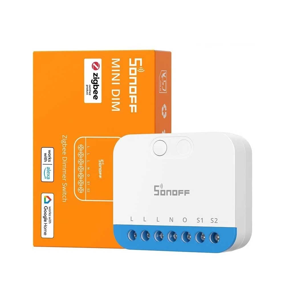 SONOFF MINI-ZBDIM Zigbee akıllı dimmer modülü kutu ve ürün görseli
