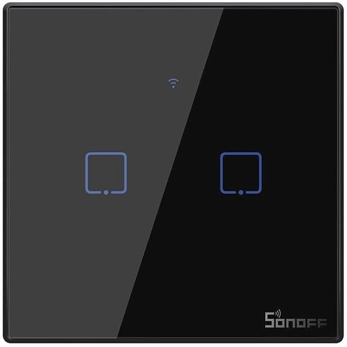 SONOFF T3EU2C siyah cam panelli 2 tuşlu dokunmatik akıllı anahtar ön görünüm