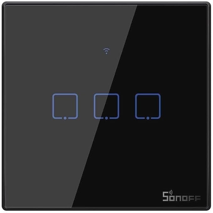 SONOFF T3EU3C siyah cam panelli 3 tuşlu dokunmatik akıllı anahtar ön görünüm