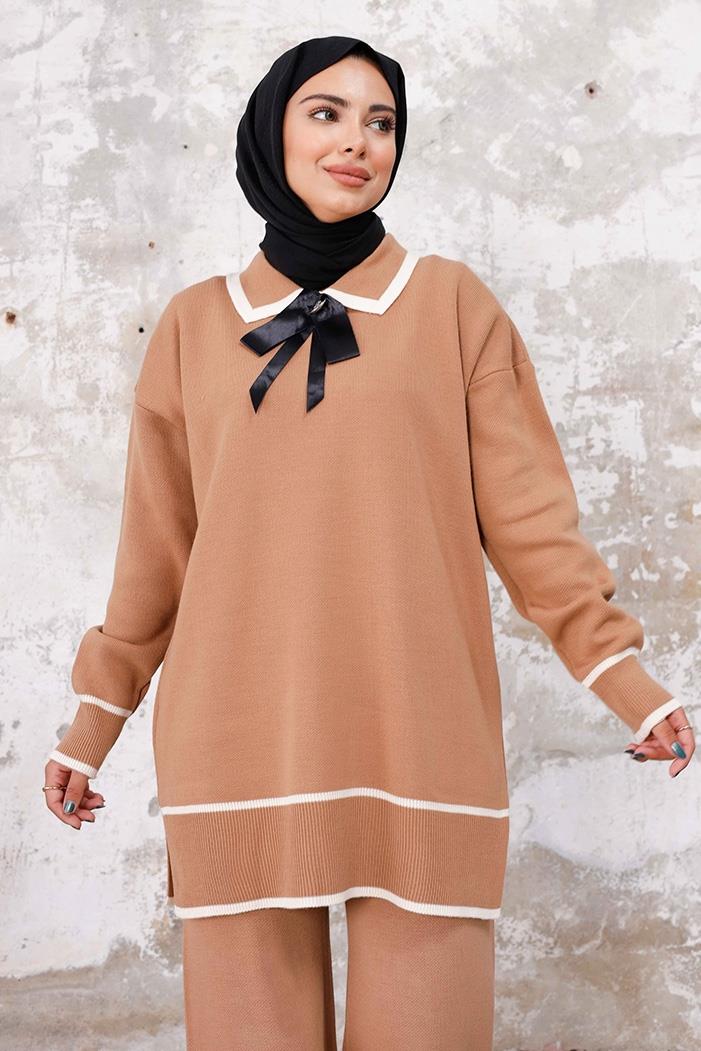 Karyel Tunik Pantolon İkili Triko Takım 1230 - Vizon