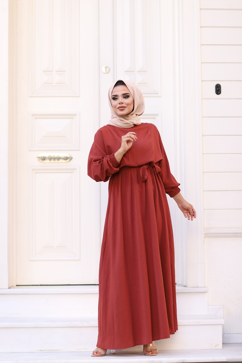 Mevlana Yarasa Kol Elbise - Kiremit