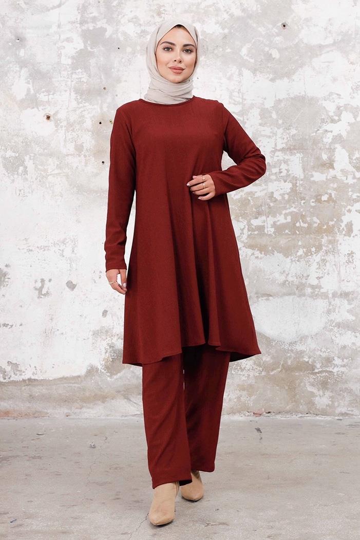 Seyal Tunik Pantolon Bürümcük Takım 1252 - Bordo