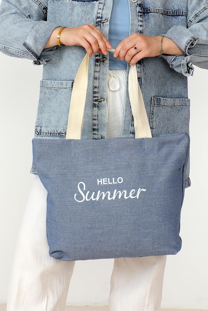 Summer Baskı Kanvas Çanta 1005 - Mavi