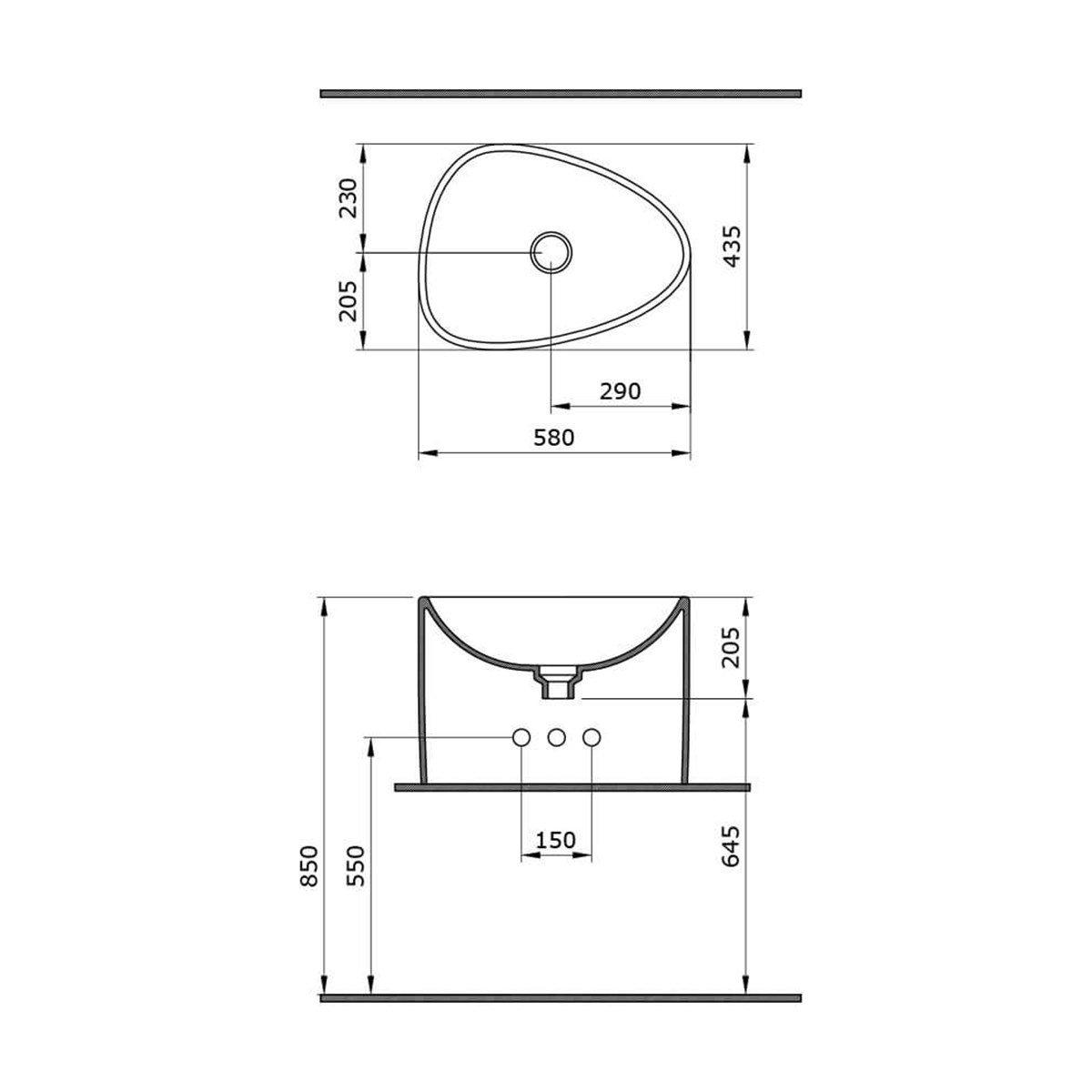 BOCCHI Etna Tezgah Üstü Monoblok Lavabo, 58 cm, Parlak Siyah1162-005-0125