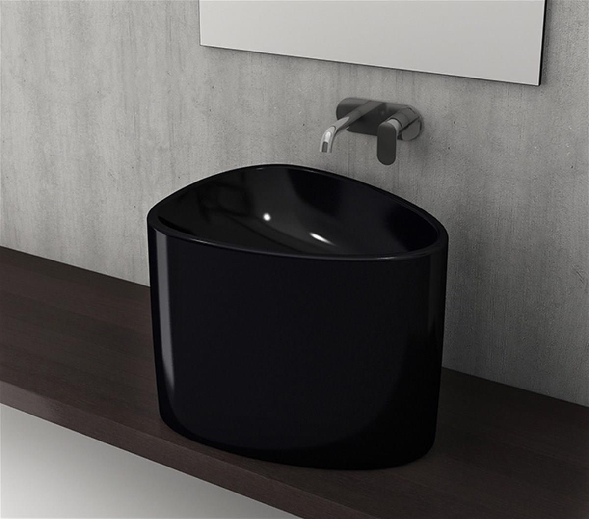 BOCCHI Etna Tezgah Üstü Monoblok Lavabo, 58 cm, Parlak Siyah1162-005-0125