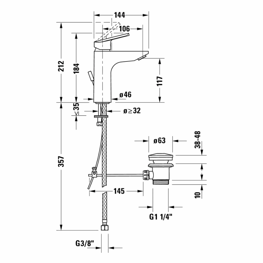 Duravit No.1 Lavabo Bataryası Medium Sifon Kumandalı FreshStart Parlak Krom-N11021001010