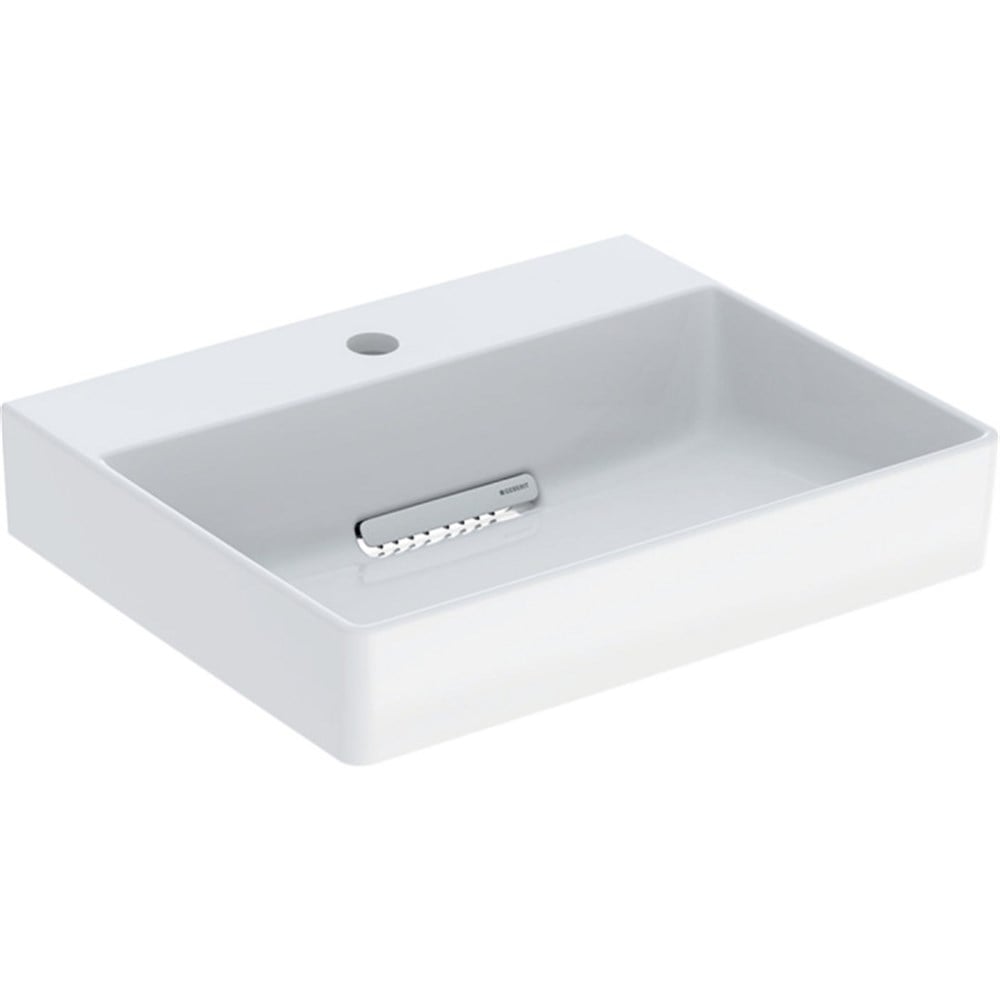 Geberit ONE çanak lavabo, yatay çıkışlı, 50x40 cm, batarya delikli, KeraTech505.024.00.1