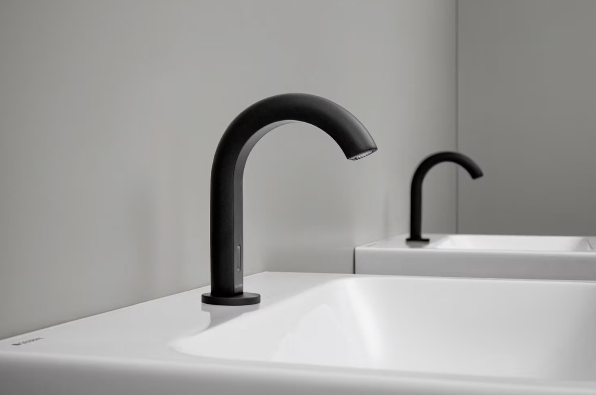 Geberit Piave Fotoselli Lavabo Bataryası, Tek Su Girişli Mat Siyah116.163.14.1