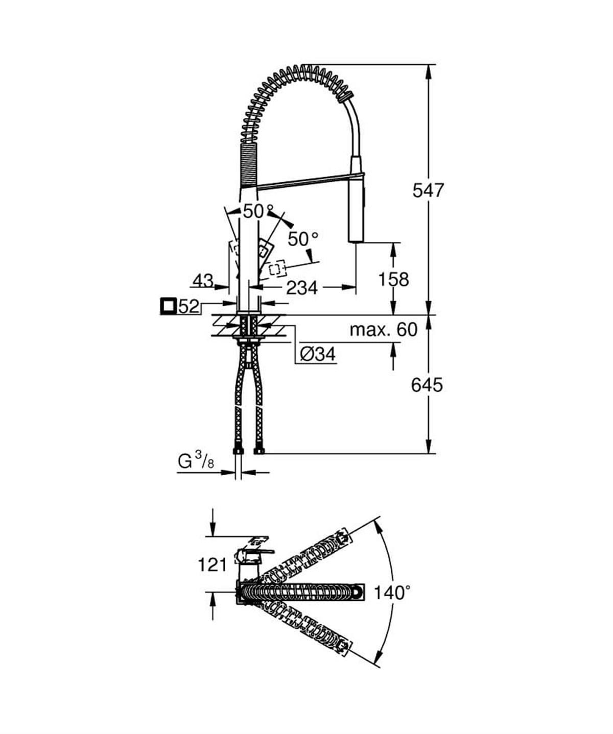 Grohe Eurocube Eviye Bataryası,Spiralli Hortum-31395000