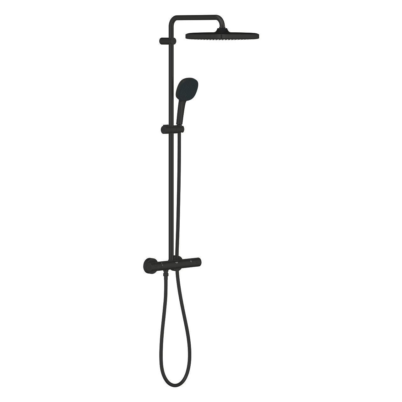 Grohe Tempesta System 250 Kare Duvara Monte Termostatik Bataryalı Duş Kolonu Mat Siyah-266892431
