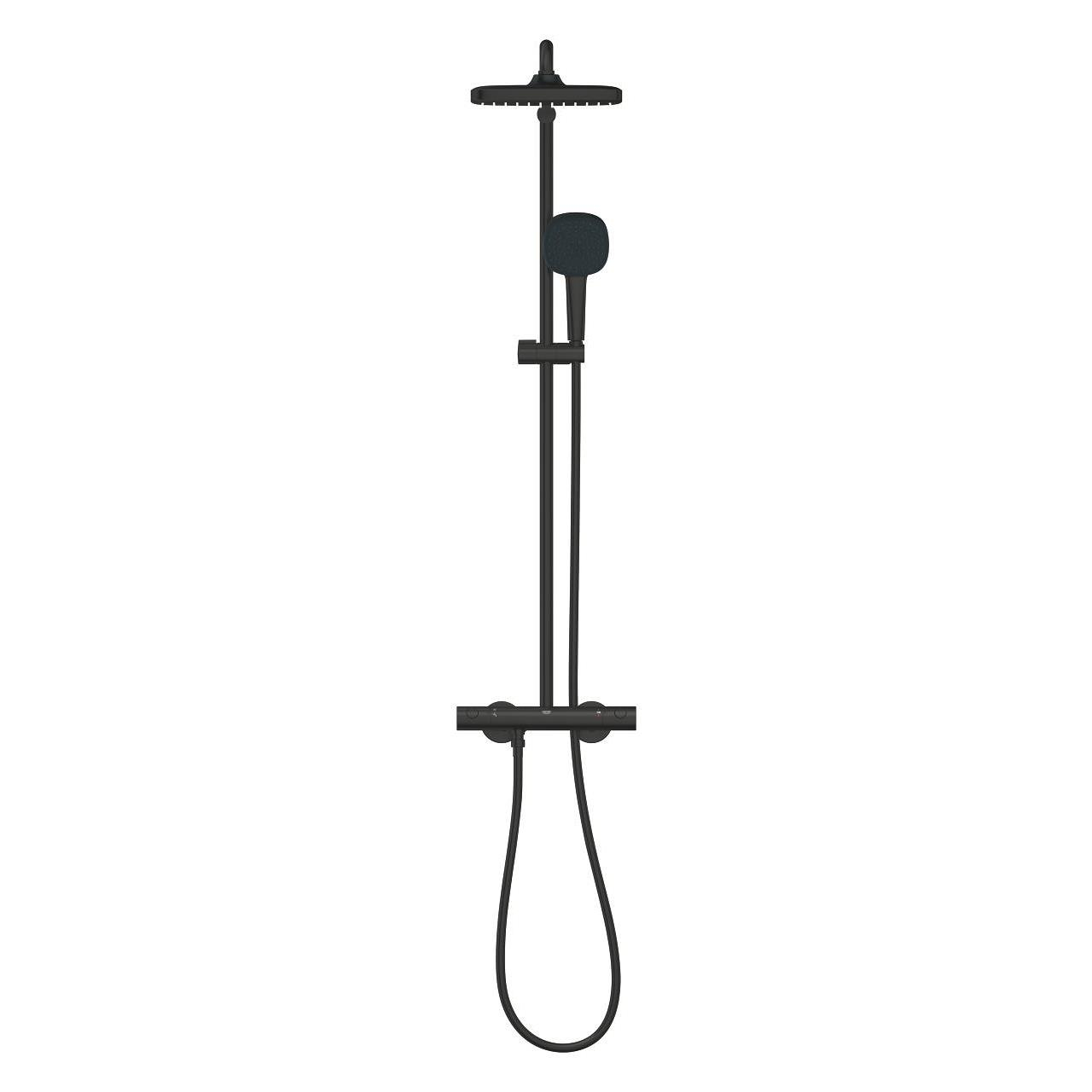 Grohe Tempesta System 250 Kare Duvara Monte Termostatik Bataryalı Duş Kolonu Mat Siyah-266892431