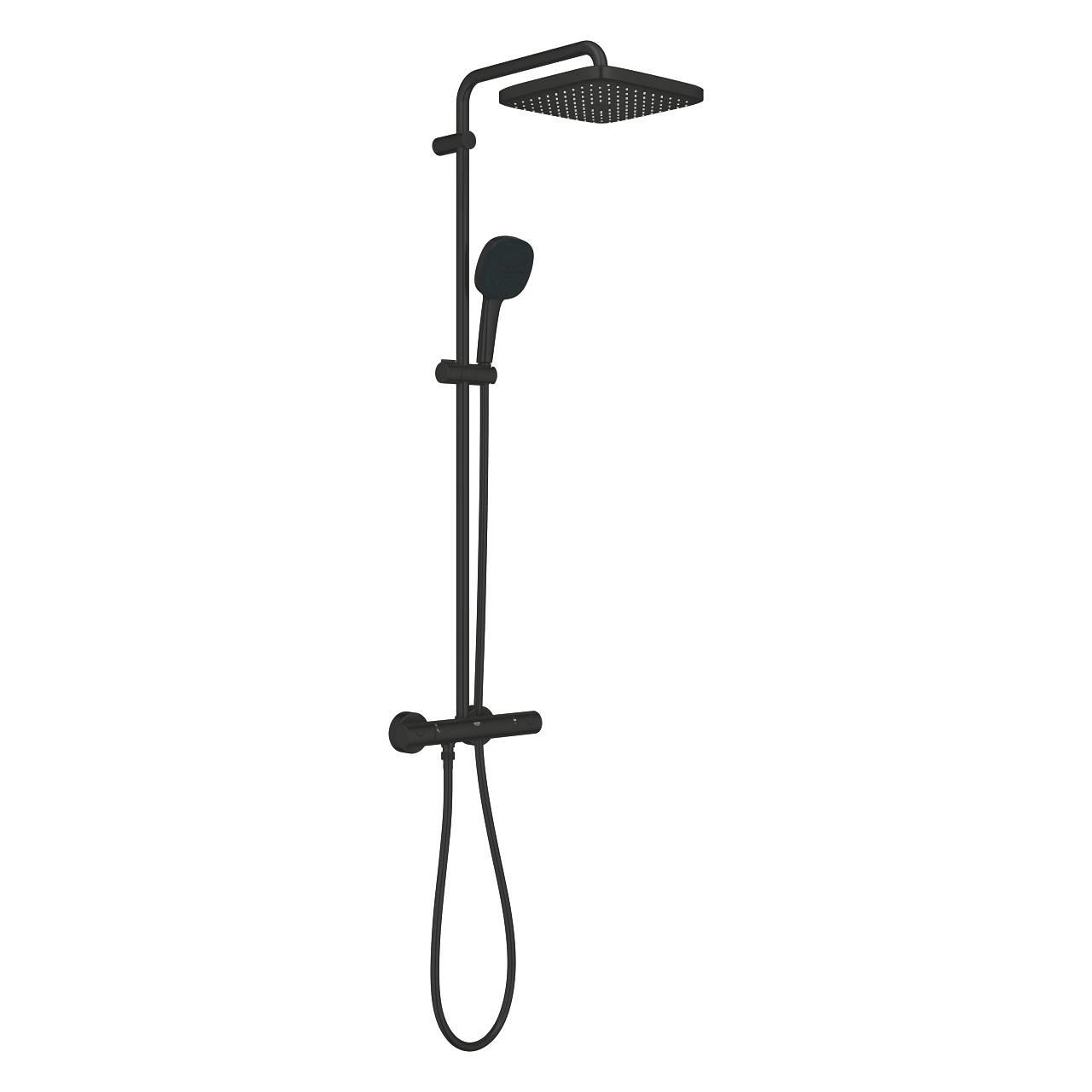 Grohe Tempesta System 250 Kare Duvara Monte Termostatik Bataryalı Duş Kolonu Mat Siyah-266892431