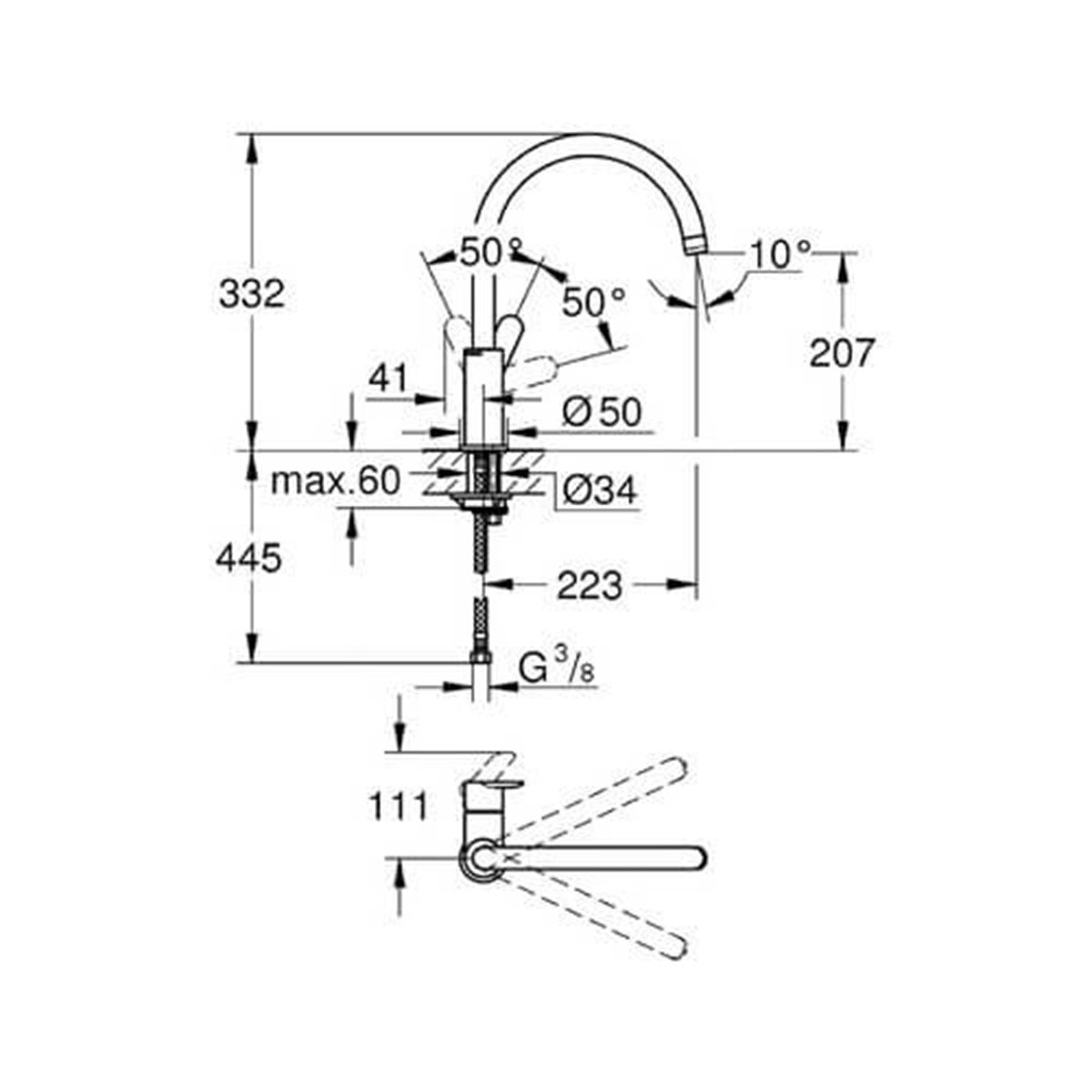 Grohe Bauedge Döner Borulu Eviye BataryasıGRH31367000
