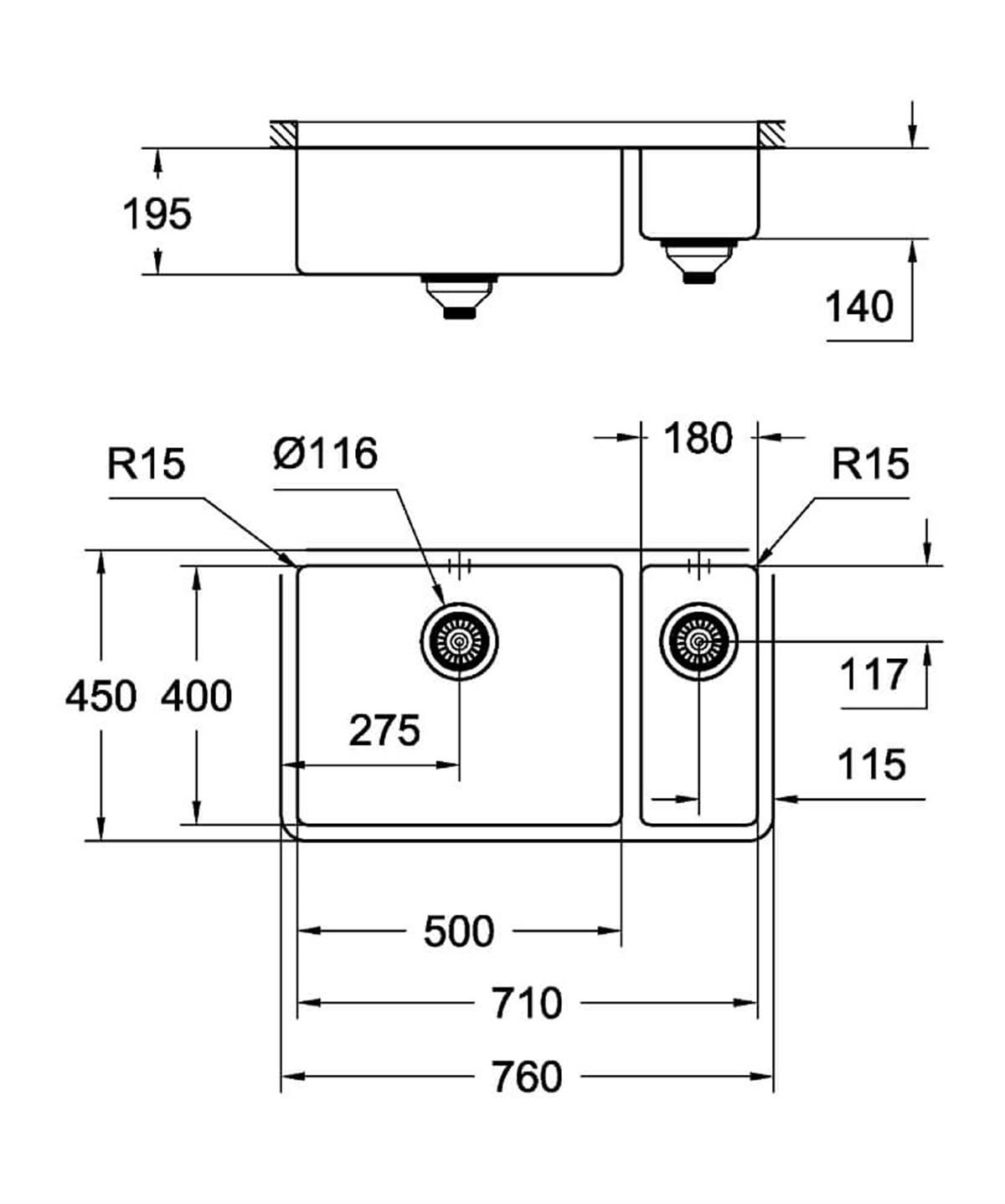Grohe K700 Tezgahaltı Sağdan Ekstra Hazne Paslanmaz Çelik EviyeGRH31575SD0