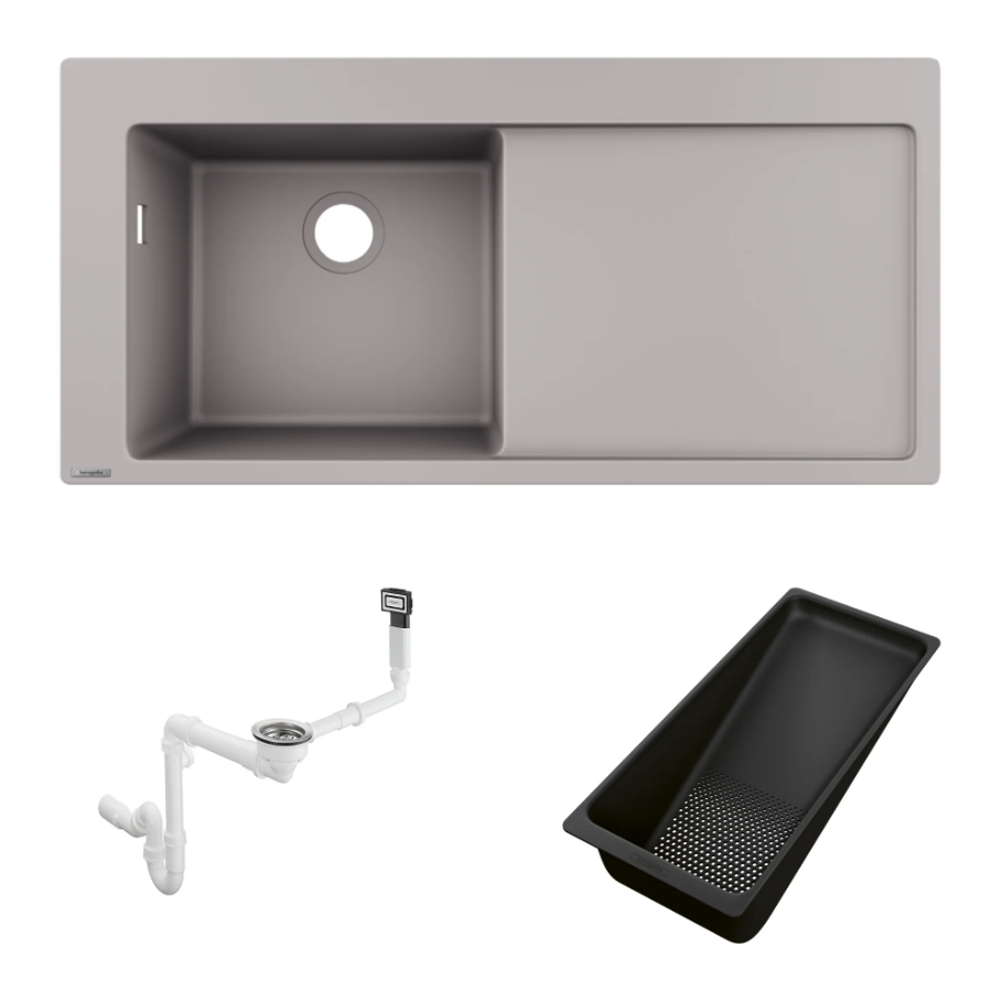 Hansgrohe S5110-F450 Ankastre Eviye Seti 450 Beton Grisi Sağ Damlalıklı-43430380SET