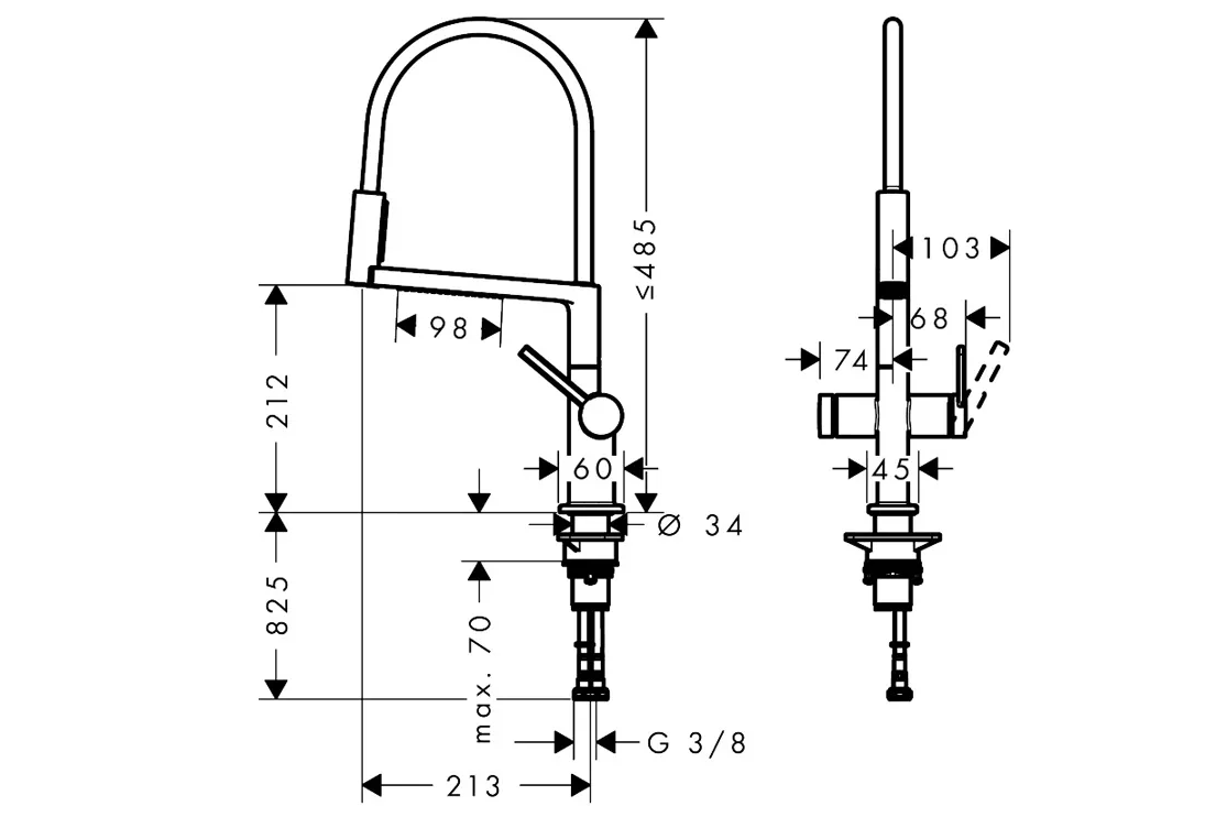 Hansgrohe Talis M54 PowderSpray Tek Kollu Eviye Bataryası Semi-Pro 3 Jet Mat Siyah Krom-72861340