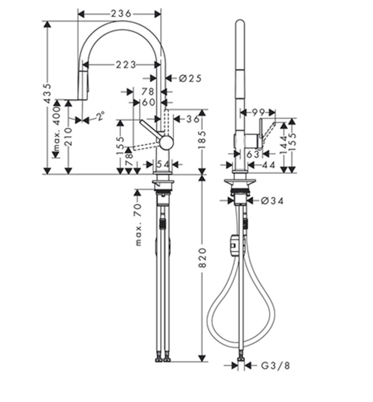 Hansgrohe Talis M54 Tek kollu eviye bataryası 210, çekilebilir el duşu, 2jet Mat Siyah-72800670