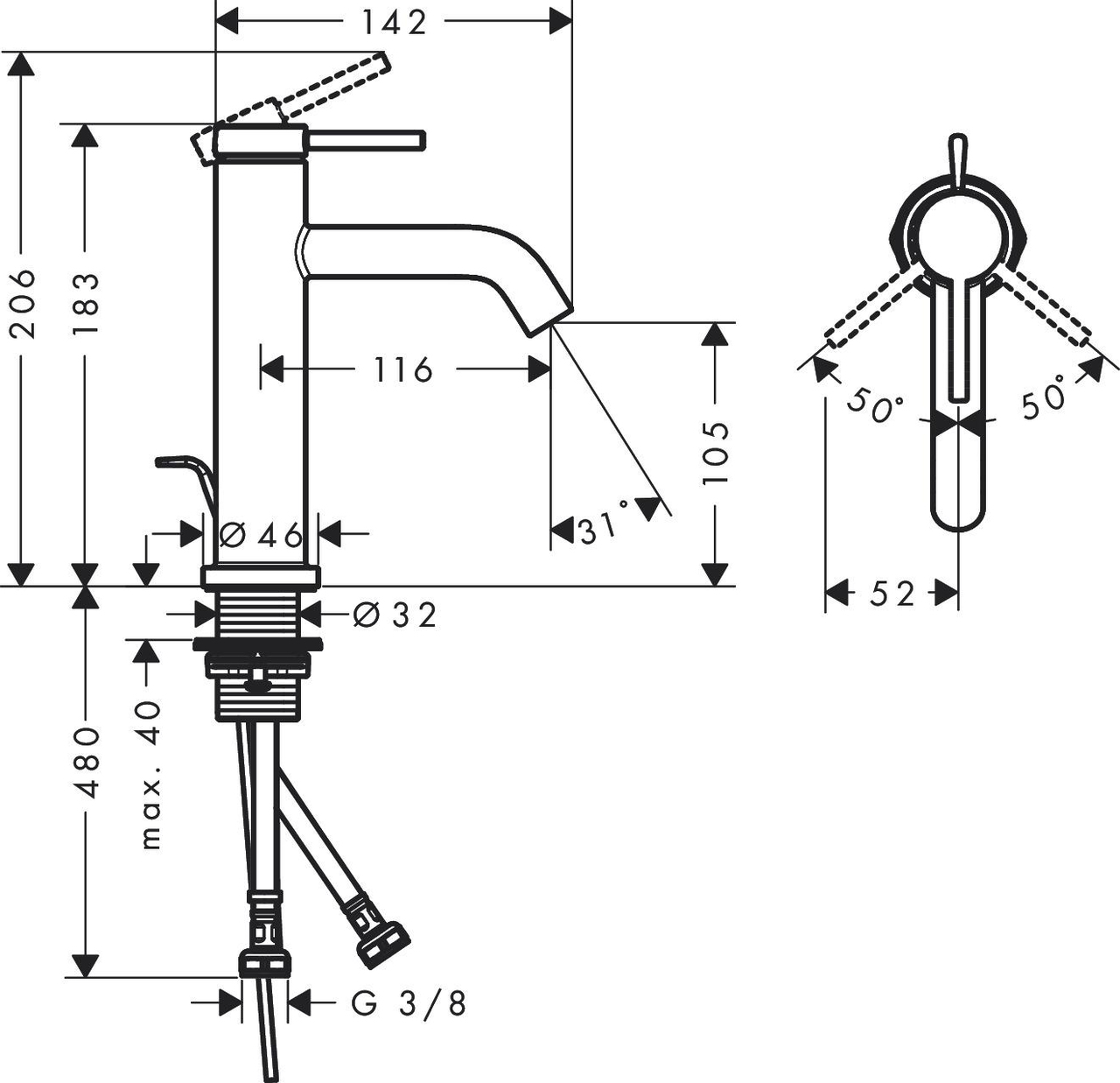 Hansgrohe Tecturis S Tek Kollu Lavabo Bataryası 110 EcoSmart Kumandalı-73310000