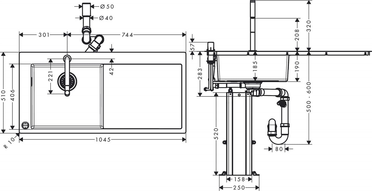 Hansgrohe C71-F450-07 Eviye kombinasyonu 450, damlalıklıHG43205000