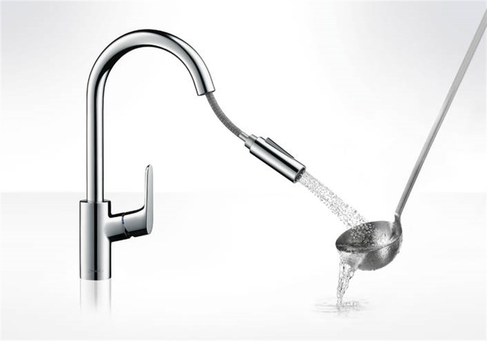 Hansgrohe Focus M41 Tek kollu eviye bataryası 240, çekilebilir el duşu, 2jetHG31815000