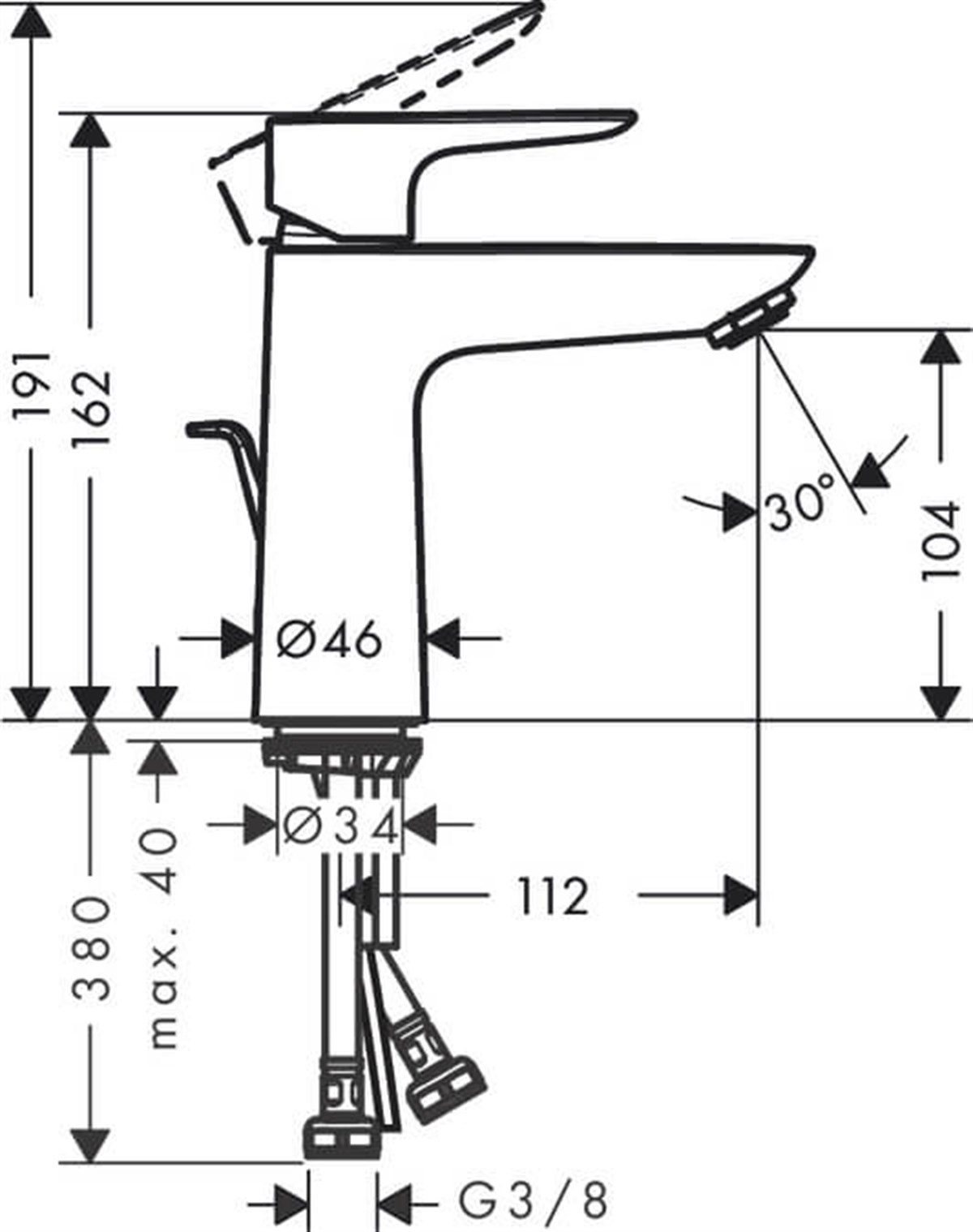 HG Talis® E Tek kollu lavabo bataryası 110 Mat beyaz71710700