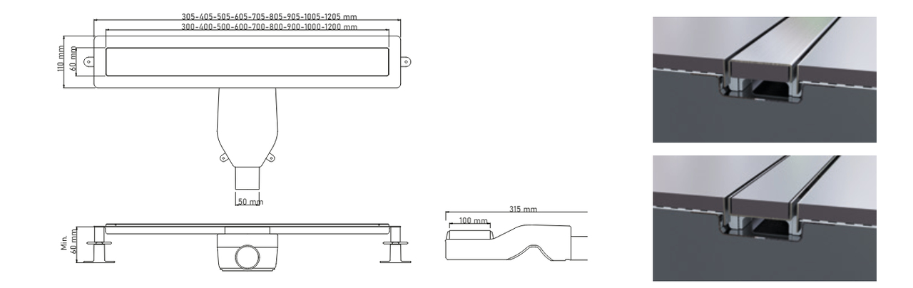 PH Design Premium Linear Duş Kanalı 30cm İnoxDP0300100S15
