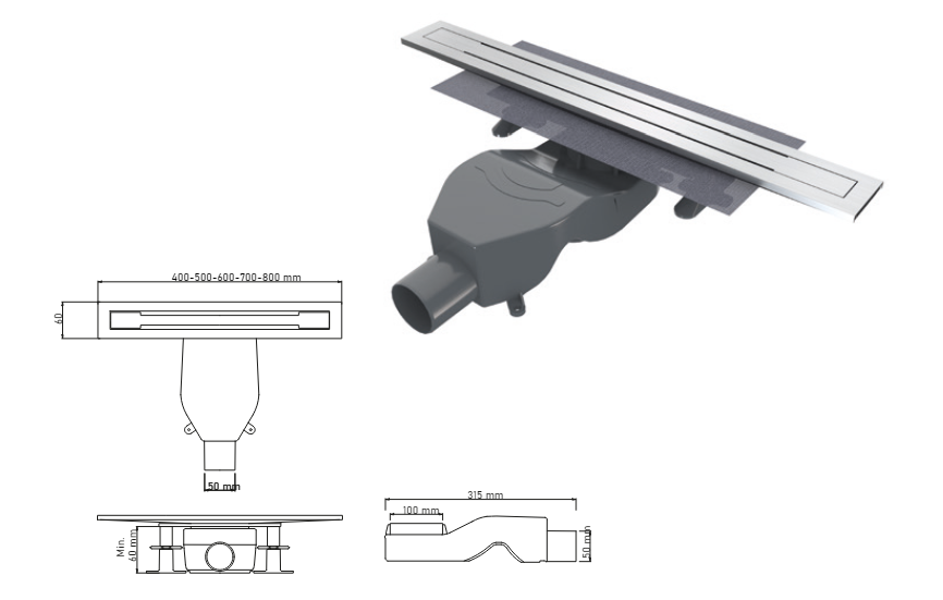 PH Design Smartline Trendy Duş Kanalı 40cm İnoxDP0400109S15