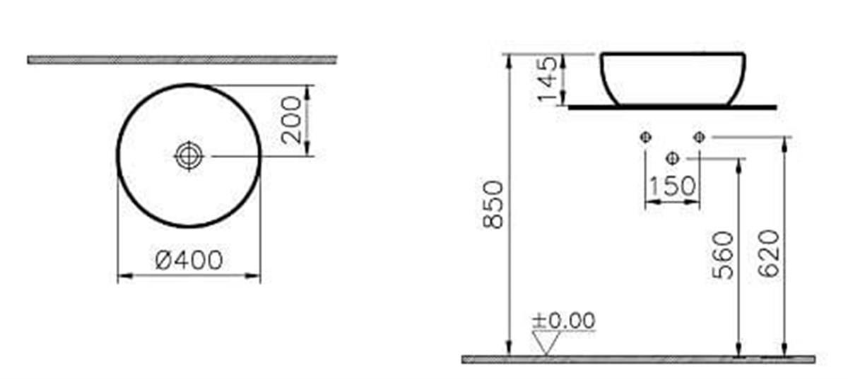 Vitra Outline Yuvarlak Lavabo Mat Siyah 40cm-5992B483-0016
