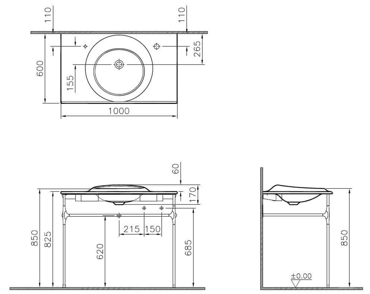 Vitra İstanbul Etajerli Lavabo Siyah 100cm4519B470-0016