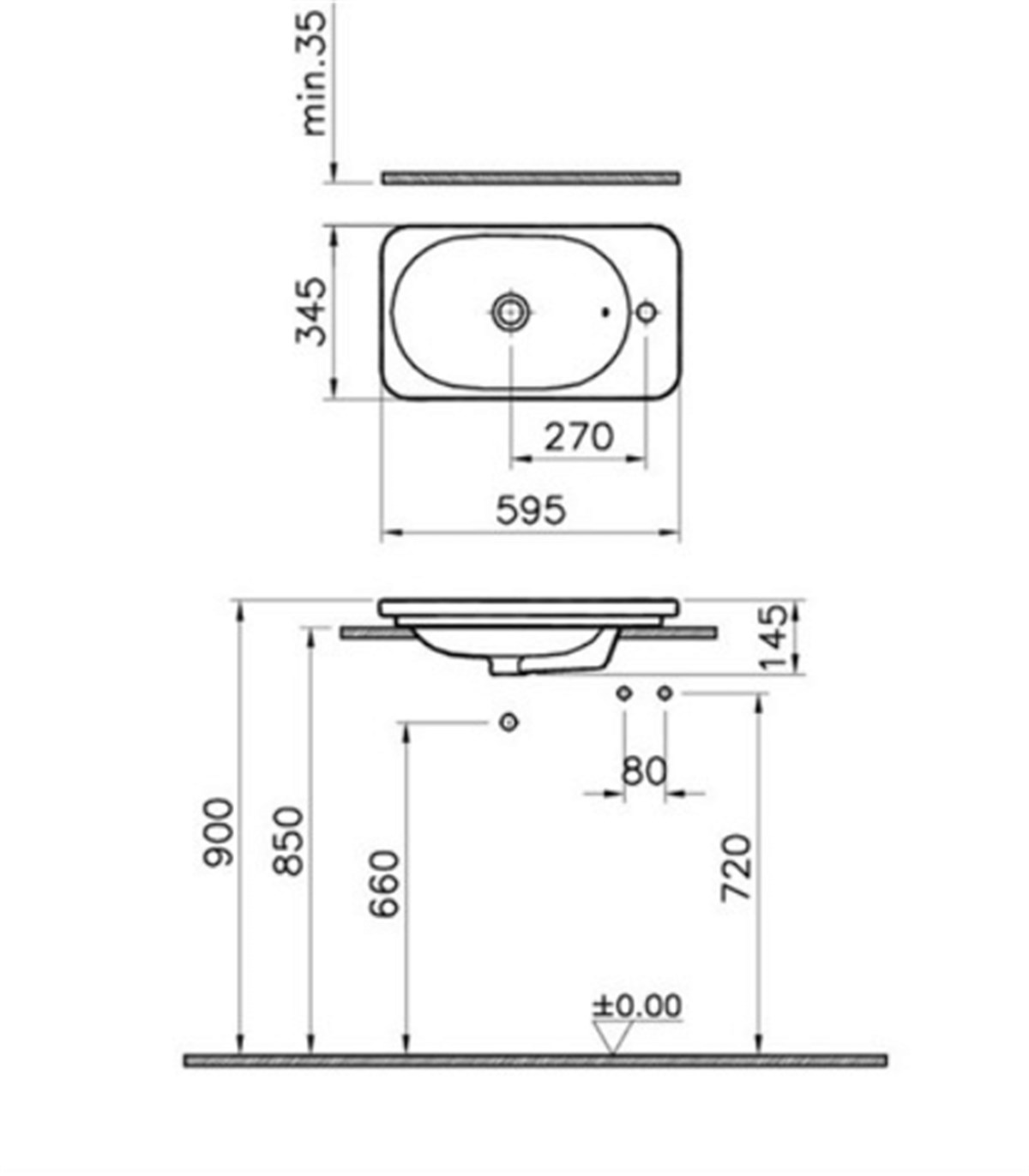 Vitra Nest Trendy Dar Tezgah Lavabo Beyaz 60cm5689B003-0029