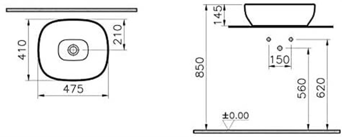 Vitra Outline Kare Lavabo Mat Vizon 48cm5994B450-0016