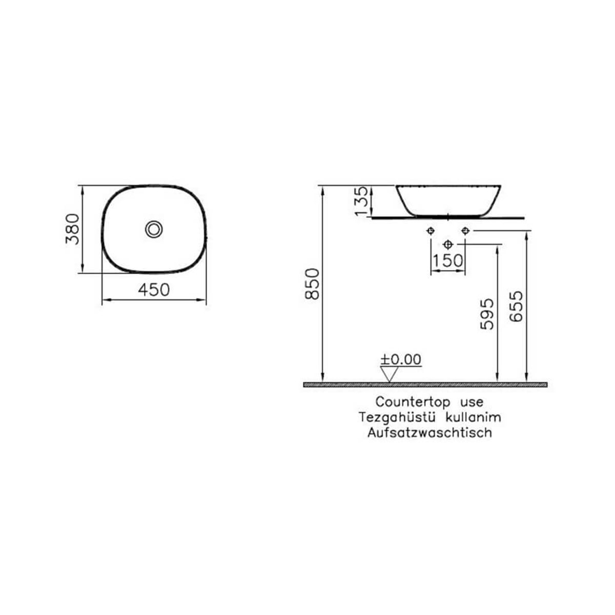Vitra Plural Kare Tezgahaltı Lavabo Mat Siyah 45cm7810B483-1083