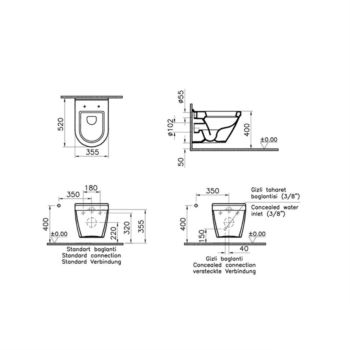 VitrA S50 Asma Klozet Kapak Dahil5618L003-0850
